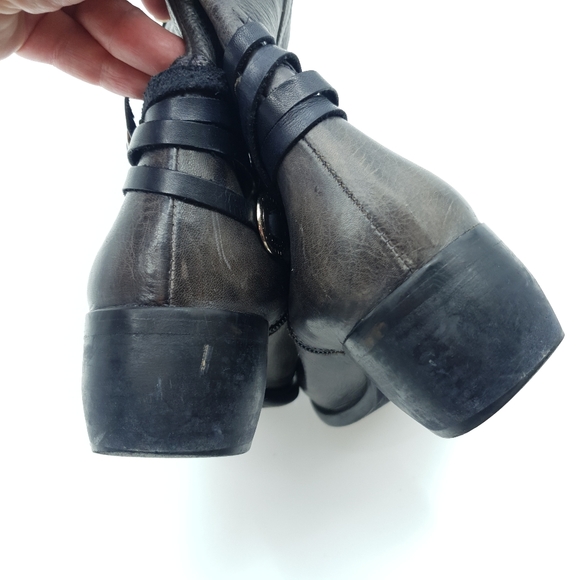 Freebird by Steven Black Brown Leather Knee High Strappy Texan Style Boots Sz 9 - Picture 7 of 12